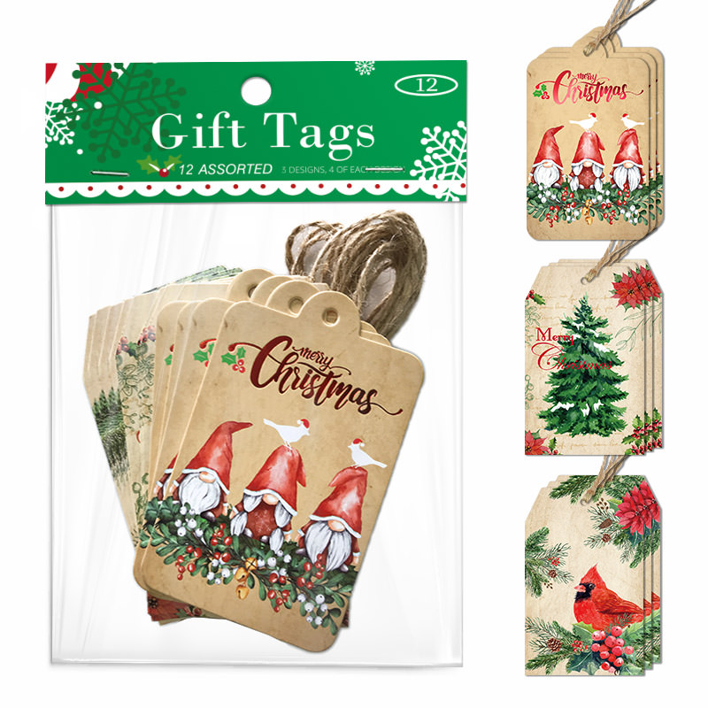 12 Vintage Christmas Foil Tags
